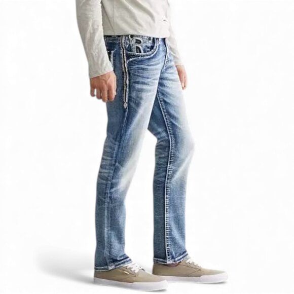 Rock Revival Men's Cypress Straight Distressed Denim Jeans Size 33x30 NEW - Picture 2 of 16